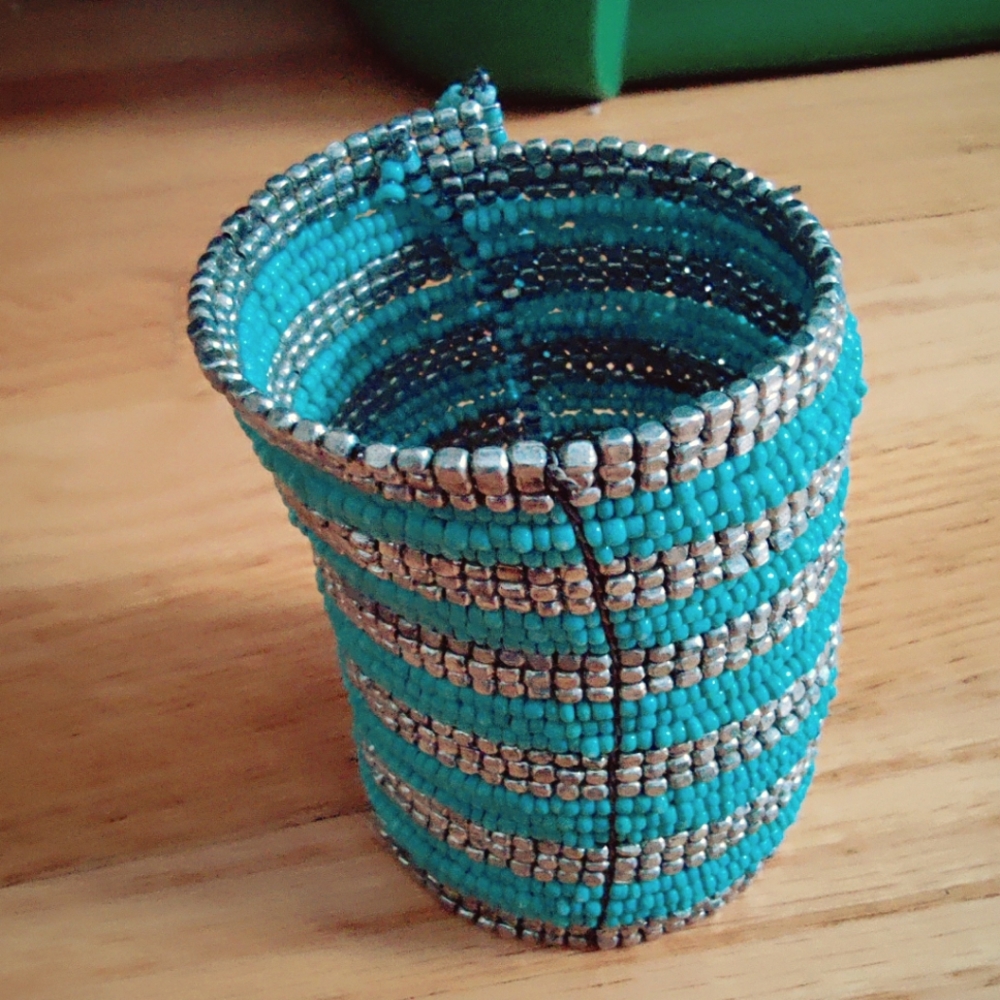 Silver & Turquoise Beaded Cuff Bracelet